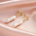 wholesale 14K Gold Baroque Pearl Cross Earrings for Women, European and American Cross-Border Fashion 925 Sterling Silver Earrings-0-3