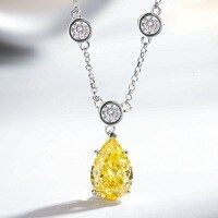 S925 Silver Necklace with Drop Bubble Pendant and Radiant Cut Aquamarine-Vibrant Yellow - XL019  925 Silver