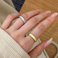 wholesale S925 Sterling Silver INS Style New Ring for Women, Minimalist Circle Diamond Accent Design, Versatile and High-End Thick Band-Gold DY121227-SG-WH 7