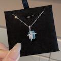 wholesale S925 Sterling Silver Paraiba Mint Green Ice Sugar Bow Square Pendant Necklace for Women, Small and Unique Design Collarbone Chain-0-0