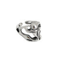 wholesale S925 Sterling Silver Korean Version INS Niche Design Minimalist Vintage Distressed Skull Textured Adjustable Ring for Women-0-5