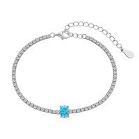 wholesale S925 Sterling Silver Cross-Border Hit Women's Tennis Bracelet Light Luxury 8A Ice-Cut Colored Oval Zircon Silver Bracelet Wholesale-DY150168 Blue Diamond 925 Silver
