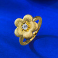 wholesale S925 gold-plated metal with vintage gold wire drawing and diamond-accented small floral ring-0-2