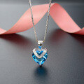wholesale S925 Sterling Silver Korean Fashion Sweet Romantic Crystal Heart-shaped Zircon Pendant Necklace for Women-0-2