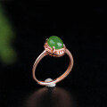 wholesale Silver rose gold plated with certificate egg-faced jade ring, retro Chinese style adjustable open-ended wanzi green jade women's ring-0-1