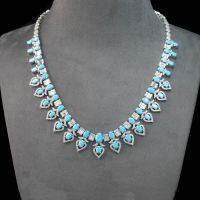 wholesale 925 Silver Gold-Plated Necklace with High-Carbon Diamond Blue Turquoise Oval Cut Exquisite Luxury Geometric Versatile Jewelry for Women-Blue Pine 925 Silver