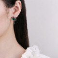 wholesale S925 Sterling Silver Retro Emerald-Cut Zircon Bamboo Knot Frame Design Chain Tassel Earrings for Women-0-3