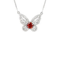 wholesale S925 Sterling Silver 1ct Moissanite Butterfly Pendant Necklace with Full Diamond Accents, Unique Design for Cross-Border Hot Sales-1 carat (red moissanite) necklace 925 silver