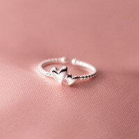 wholesale S925 silver Korean version minimalist double heart twist ring heart-shaped fresh index finger ring R00388-S925 silver ring Adjustable opening