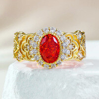 wholesale S925 Silver Jewelry 5*7 Oval Sunset Orange High Carbon Diamond Ring Simulated Diamond Ring Women's-R987 Sunset Orange Gold Ring  Size 5
