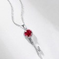 wholesale S925 Sterling Silver Cross-Border New Geometric Minimalist Cultured Ruby Key Pendant Collarbone Necklace Women Light Luxury Gemstone Necklace-0-1