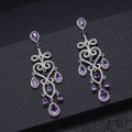 wholesale Designer-style luxurious gemstone earrings, French romantic high-end S925 silver natural amethyst earrings-0-1