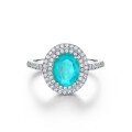 wholesale S925 Sterling Silver 3-Carat Pigeon Egg 8*10 Paraiba Blue Simulated Gemstone Ring Women's Diamond Ring-0-5