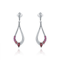 wholesale 925 Silver Exquisite Series Blue Topaz Earrings, Luxury High-End Natural Gemstone Ear Studs and Drops-Natural rose pomegranate earrings