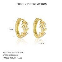 wholesale S925 Sterling Silver Floral Leaf Ear Clasp With Zirconia,。-E5579_White Zirconium_18K Yellow Plating_Swimming Paint_Palladium Base_Different Edges 925 Silver