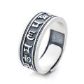 wholesale S925 Sterling Silver Retro Matte Blackened Antique Craft Six-Character Mantra Inscription Adjustable Ring-0-6