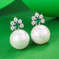 wholesale S925 Sterling Silver New Floral Mother-of-Pearl Pearl Earrings Set with High-Carbon Diamonds, Small and Chic-0-2