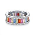 wholesale S925 Sterling Silver European and American Cross-Border Hit Rainbow Ring for Women with Multi-Colored Zirconia and Full Diamond Accent Band-0-4