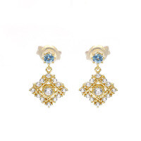 wholesale 925 Sterling Silver Gold Plated Natural Topaz Geometric High-end Korean Style Women's Earrings, Elegant Studs for Wholesale-Topaz + Zircon Earrings 925 Silver