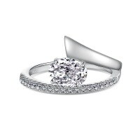 wholesale S925 Sterling Silver European and American High-End Geometric Oval Design Fashionable and Elegant Solitaire Ring for Women-Platinum DY120844-SW-WH 6