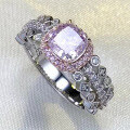 wholesale S925 silver new 6*6mm imported high-carbon diamond radiant pink diamond ring for women, fashionable and versatile-0-2