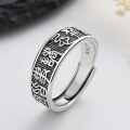 wholesale Metal S925 Sterling Silver Vintage Ancient Script "All Taboos Are Lifted, Everything Is Auspicious" Ring Chinese Style Unisex Ring-0-2