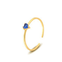 wholesale S925 Sterling Silver Women's Versatile Simple Small Love Heart Colored Zircon Ring, Adjustable Open Band-K1430-Blue Zirconium Gold Adjustable opening