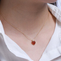 wholesale 925 Sterling Silver Natural Red Agate Personalized Vintage Small Heart Pendant Necklace Collarbone Chain for Qixi Valentine's Day-Heart-Shaped Agate Necklace 925 Silver