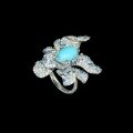 wholesale 925 Silver Gold-Plated Ring with High-Carbon Diamond Blue Conch Pearl Cabochon Flower Luxury Versatile Jewelry for Women-0-2