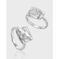 wholesale S925 Sterling Silver Small Niche Minimalist Pleated Square Irregular Texture Design Ring for Women-0-0