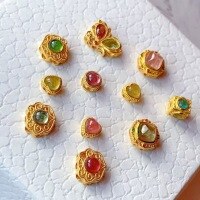 wholesale Sterling silver gold-plated inlaid natural tourmaline accessories DIY bracelet necklace butterfly ruyi spacer sugar tower jewelry-A tourmaline pendant