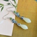 wholesale Sterling silver with certificate, inlaid with Hetian jade orchid earrings, cloisonné ear accessories, vintage mother-style earrings to match cheongsam-0-5