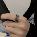 wholesale S925 Sterling Silver Retro Ins Minimalist Style Thai Silver Hollow-Out Unisex Adjustable Statement Ring-0-3