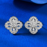 wholesale S925 Silver Zodran Jewelry's Popular Little Red Book Item: Cross Vajra Four-Leaf Flower Earrings, New Chinese Style National Trend-E611 Silver Four-Leaf Flower Earrings 925 Silver
