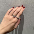 wholesale S925 silver plated with 14k gold, Japanese retro-style white zirconia pearl hollow-out stackable rings-0-2