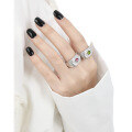 wholesale S925 Sterling Silver Niche Ins Style Multi-Layer Textured Pleated Inlaid Glass Stone Open Adjustable Ring for Women-0-2