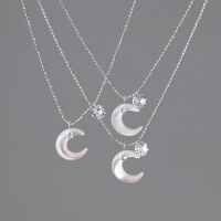 wholesale S925 Sterling Silver Fresh and Sweet Style Niche Design Single Diamond White Diamond Shell Moon Necklace Y01719-S925 Silver Necklace 925 Silver