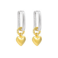 wholesale S925 Sterling Silver 591 Niche and Unique Rectangular Ear Clasp with a Sophisticated Two-Tone Plated Heart Design Earrings for Women-Platinum + 18K gold &gt; 925 silver