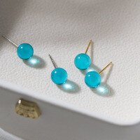 wholesale S925 Sterling Silver Fresh and Sweet Ins Style Small and Exquisite Design Delicate Blue Bead Stud Earrings M06248-S925 silver pair gold 925 silver