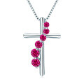 S925 Silver Cross Pendant with Pink Diamond and Sapphire Wholesale-0-21