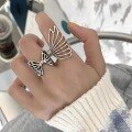 wholesale S925 Sterling Silver Retro Minimalist Hollow-Out Line Butterfly Ring Y2K Baddie Stylish Niche Ring for Women-0-3