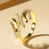 Zircon Geometric Design Three-Row Ring for Women, Light Luxury, Versatile Commuting Style-Tassel Diamond Ring [K Yellow]  US Size 6