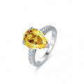 S925 Sterling Silver Moissanite Women's Ring, Extravagant Champagne Yellow Pear Cut 4 Carat-0-0
