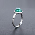 wholesale S925 Silver Green Agate Gemstone Ring for Women, Direct from Manufacturer, New European and American Style Simple Setting Natural Colored Gemstone-0-3