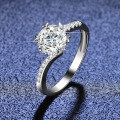 S925 Sterling Silver Moissanite Women's Twist Snowflake Adjustable Open Ring-0-2