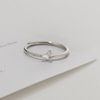 wholesale S925 silver butterfly small fresh inlaid diamond ring women Korean version simple single circle row diamond ring R01632-S925 silver one piece>Adjustable opening