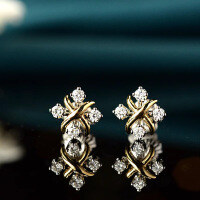 wholesale S925 Sterling Silver Red Elk Full Body Classic and Unique Cross Design Stud Earrings, Fashionable Daily Wear, French Light Luxury for Women-BE0151-Gold