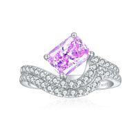 wholesale 925 Sterling Silver 6*8 Radiant Ruby Ring with High Carbon Diamond Gemstone Ring Set-Fireworks G-55 Purple Diamond US Size 8#