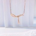 wholesale Pure silver Korean-style fashion ribbon bow necklace for women, small and unique design, high-end and versatile, elegant square sugar collarbone chain-0-2
