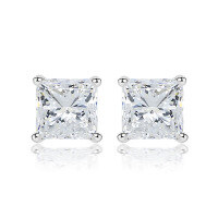 wholesale 925 Silver Women's Jewelry Set, European and American Fashion Square Pure Silver Stud Earrings with 2-Carat Cubic Zirconia Square Diamond Ring-Earrings TLED110>925 silver